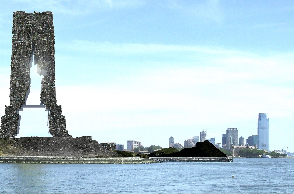 New York skyline with staue of liberty in negative space