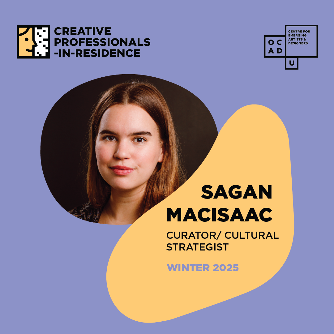 Poster for the Creative Professionals-In-Residence program for the Winter 2025 semester featuring guest Sagan MacIsaac.