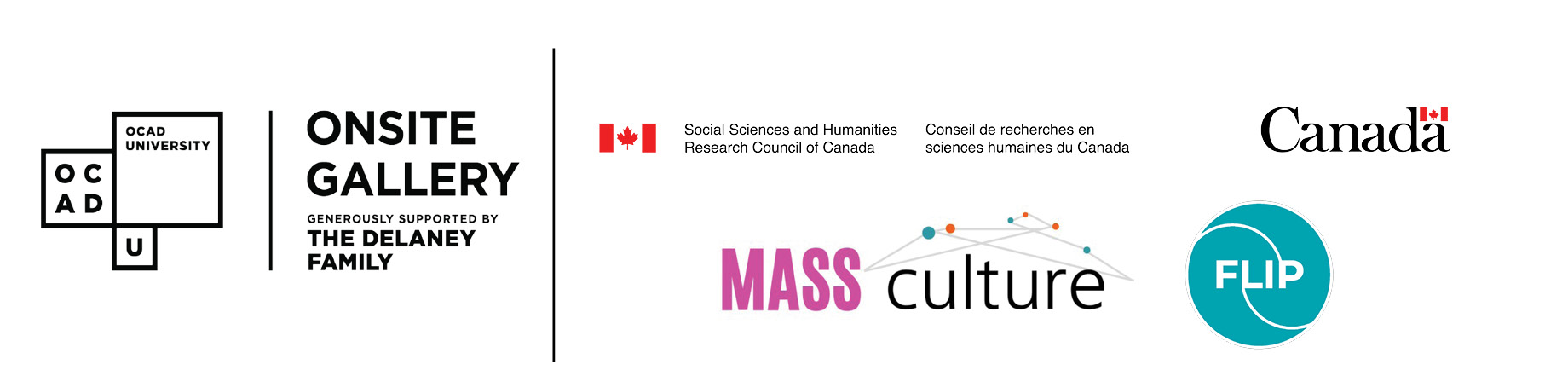 Logo Lock of Onsite Gallery, Social Sciences and Humanities Research Council of Canada, MASS Culture, FLIP