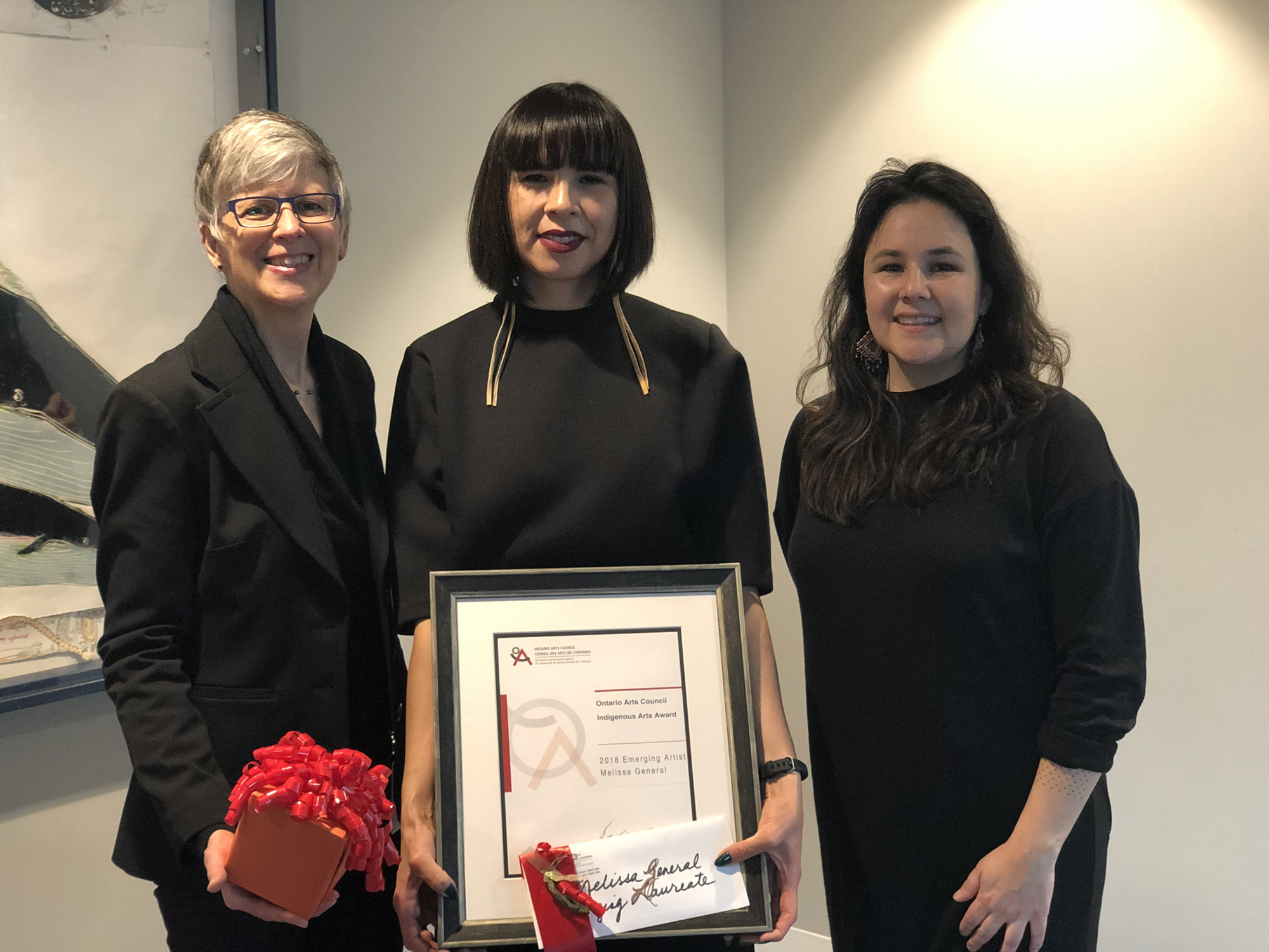 Carolyn Gloude, Awards Officer, Ontario Arts Council, Melissa General and Erika Iserhoff, Indigenous Culture Fund Grants Facilit