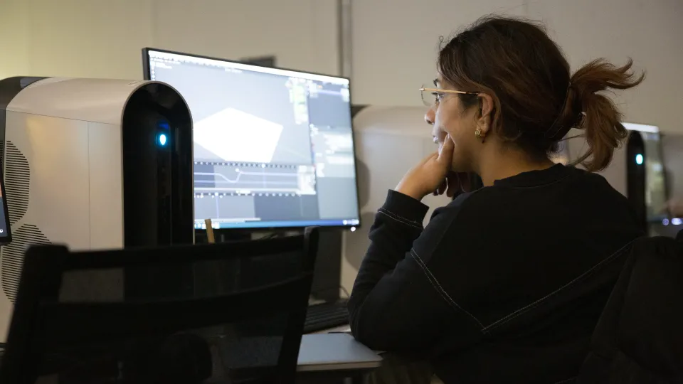 Student working at a computer