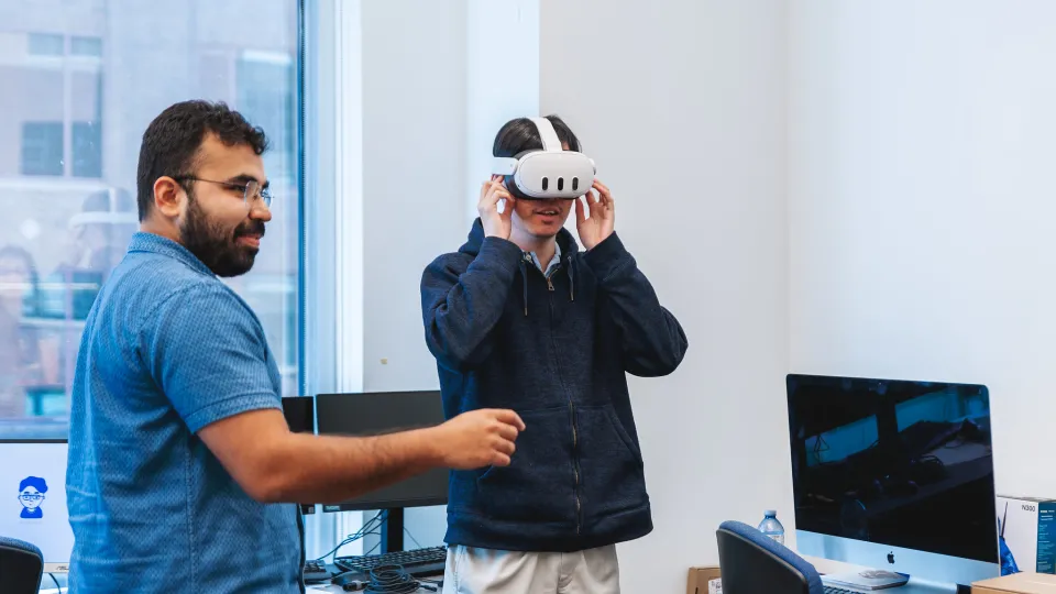 Students using VR headsets