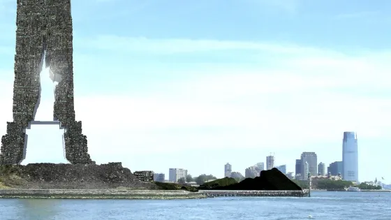 New York skyline with staue of liberty in negative space