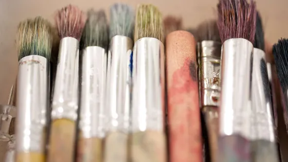 Used paint brushes lined up