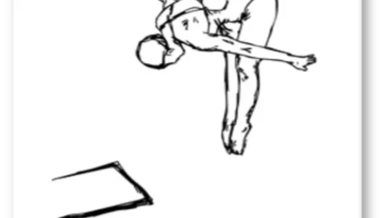 B&W drawing of a person jump off springboard