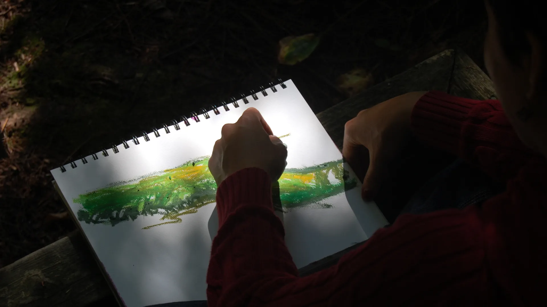 A student drawing in nature