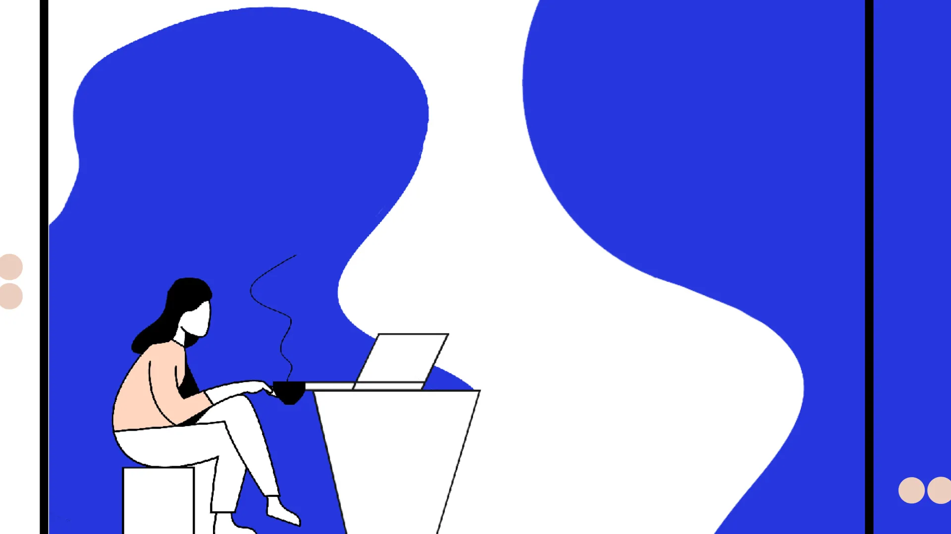 Abstract blobs with an illustration of a person at a desk