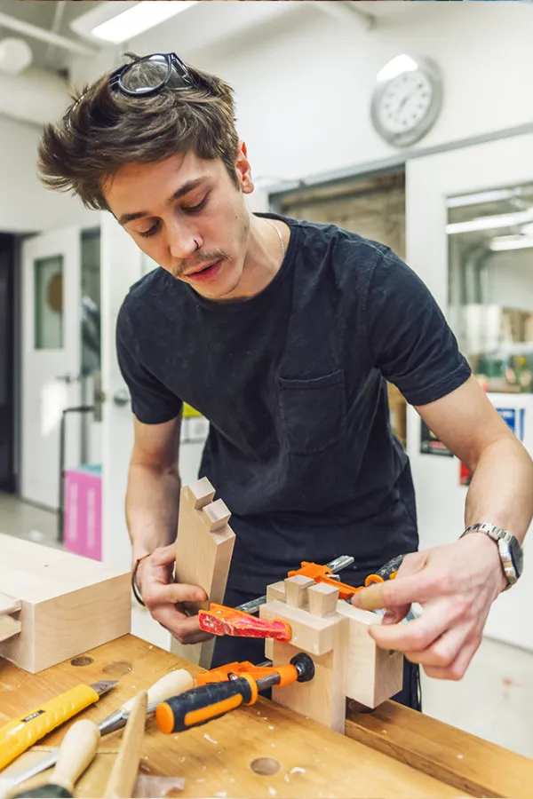 Student in woodshop