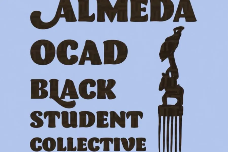 Graphic with the text "Almeda OCAD Black Student Collective" and a hair comb