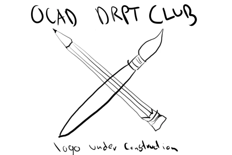 A sketch of a pencil and paintbrush with text, "OCAD DRPT CLUB"