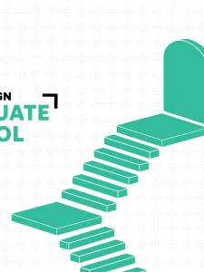 White background with teal staircase graphics and Art & Design Grad School Fair Logo.