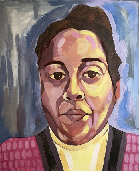 Self-Portrait, Nov 2023, Acrylic on Canvas Board, 20 x 16 inches © Saretta Khan, courtesy of the artist