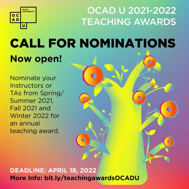 Poster for Call for Nominations OCAD U 2021-2022 Teaching Awards