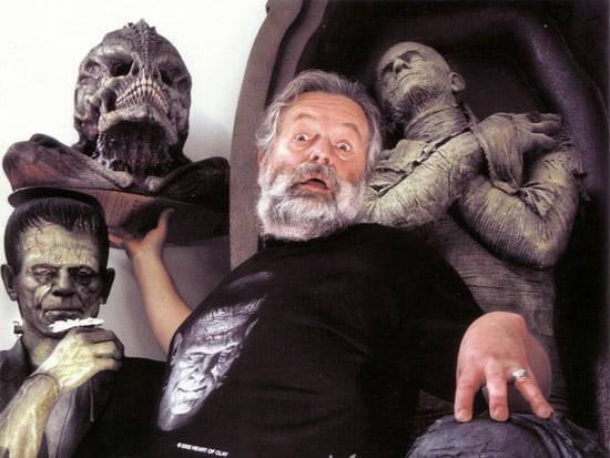 Alan Brent Armstrong with horror sculptures.