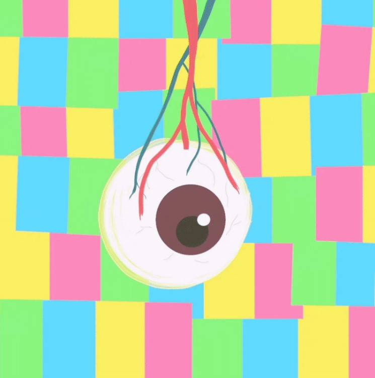 An eye ball with multi colour panel backgound