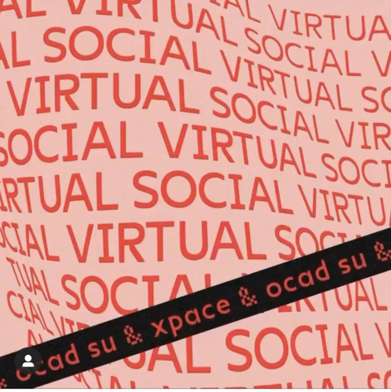 Image graphic with words "virtual social, ocad su and xpace" repeating