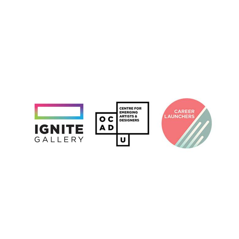 White background with Ignite Gallery, OCAD U CEAD, Career Launchers logo.