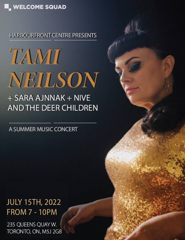 student-designed graphic features a photo of performing artist Tami Neilson wearing a sparkly gold outfit. Text featured is found above. 