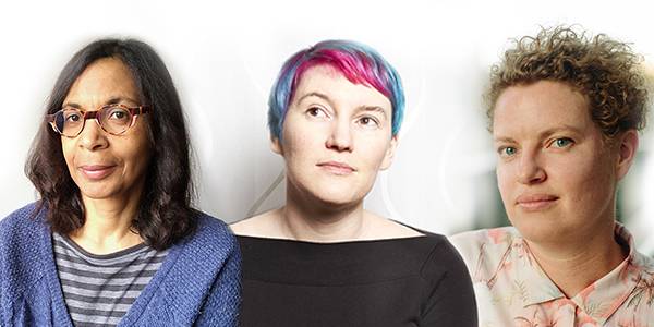 A composite photograph of 3 OCAD U employees, left to right, Lindsay Gibb, Heather Evelyn, Alea Drain