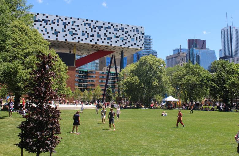 A photo of Grange Park with OCAD U in the background