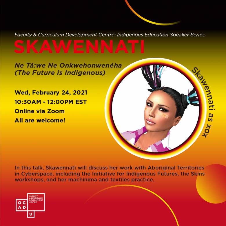 Skawennati event poster for Feb 24 2021