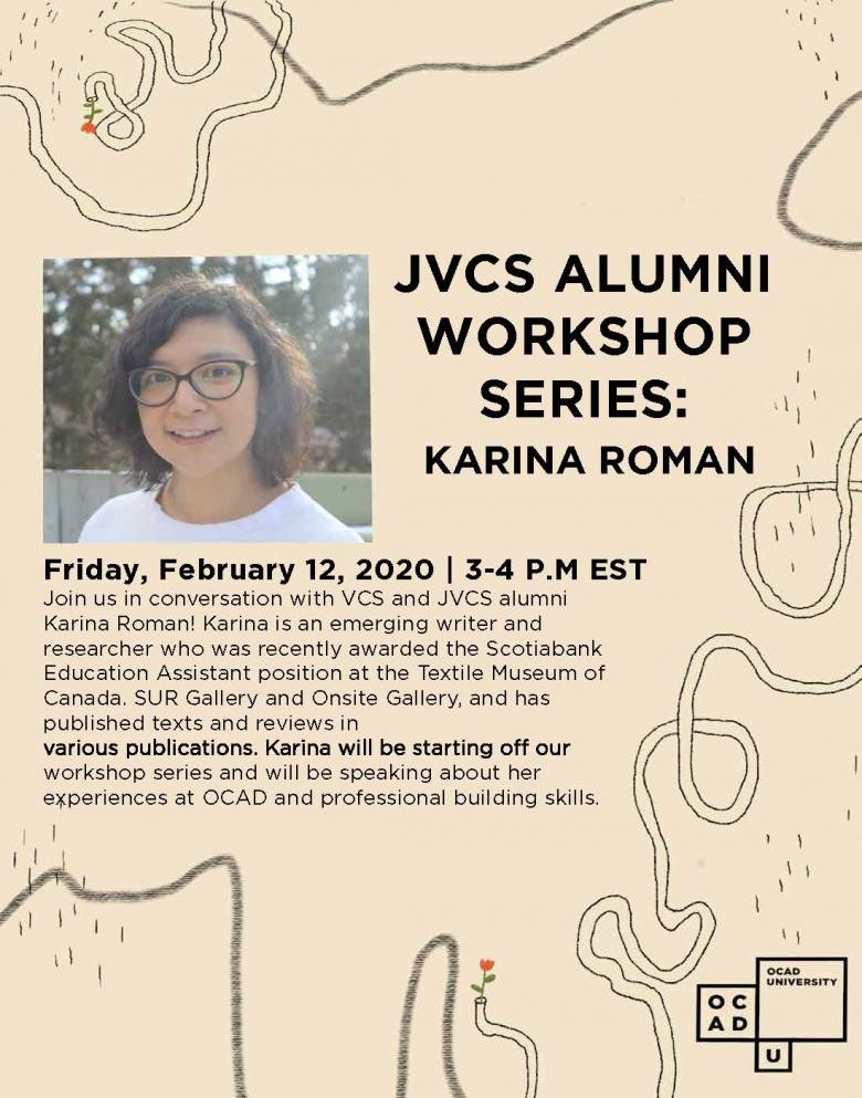Poster for JVCS Alumni Workshop with Karina Roman