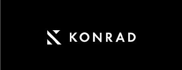 white Konrad logo against black background