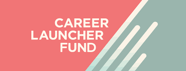 Red and bluish green graphic split diagonally on right vertical side. Career Launcher Fund text in white with white lines going up bluish graphic side