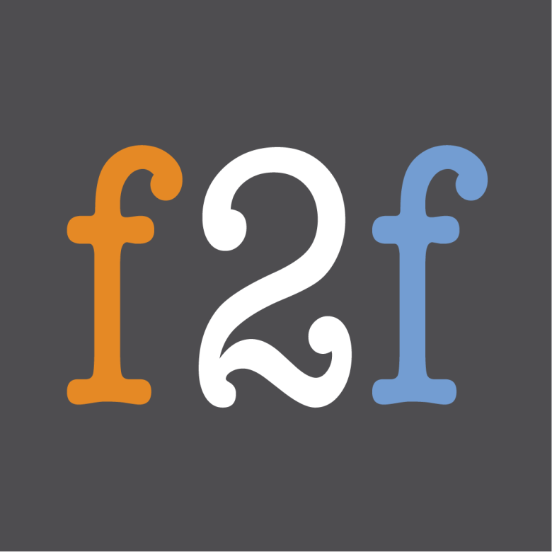 grey box has three characters/numbers: f2f in orange, white and blue.