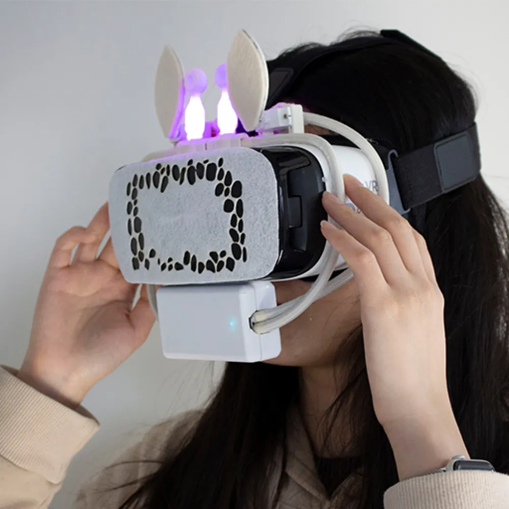 VR headset with rabbit ears on top