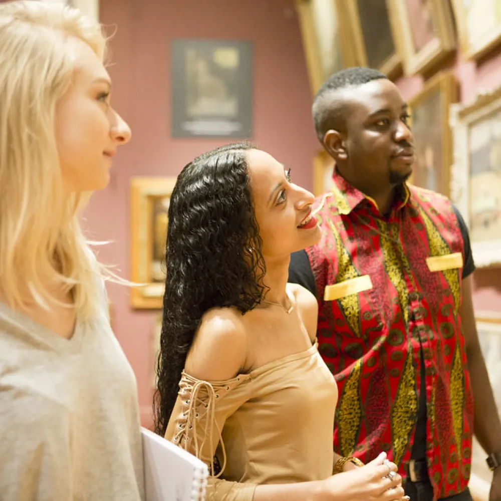 Students in an art gallery