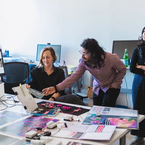 Researchers working together at a table