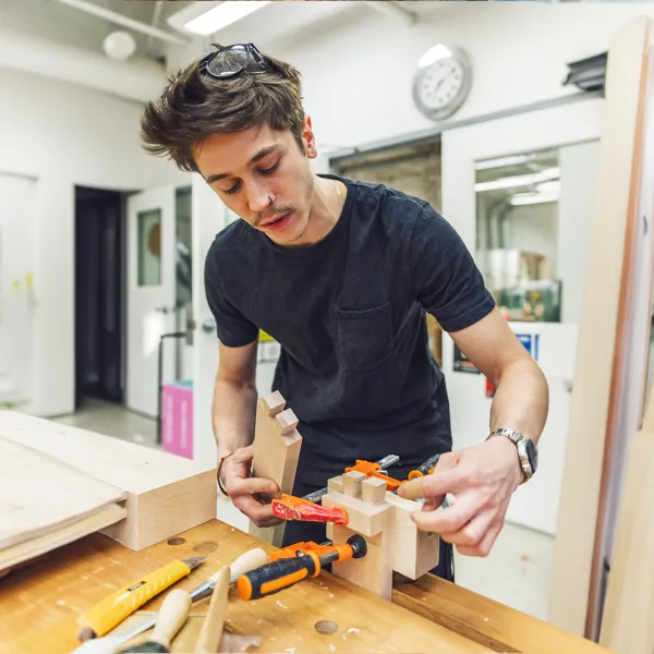 Student in woodshop