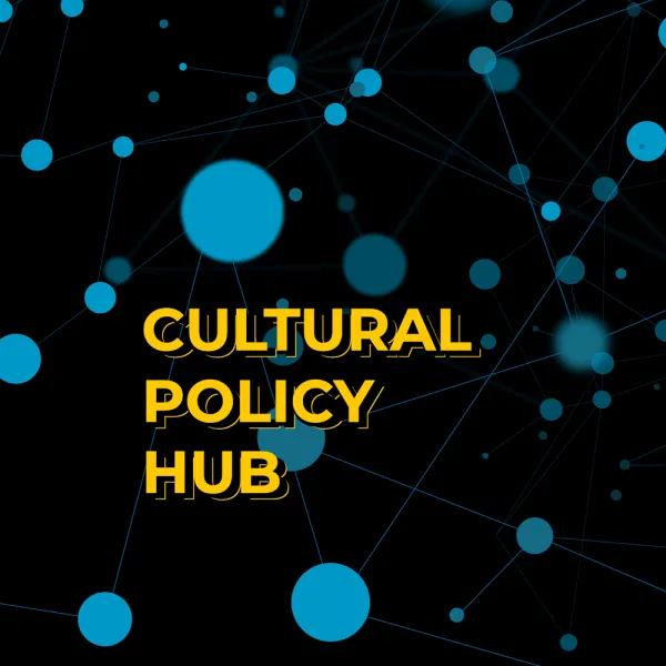 Cultural Policy Hub logo with abstract network graphics in the background