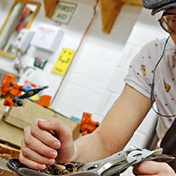 Student in the wood shop